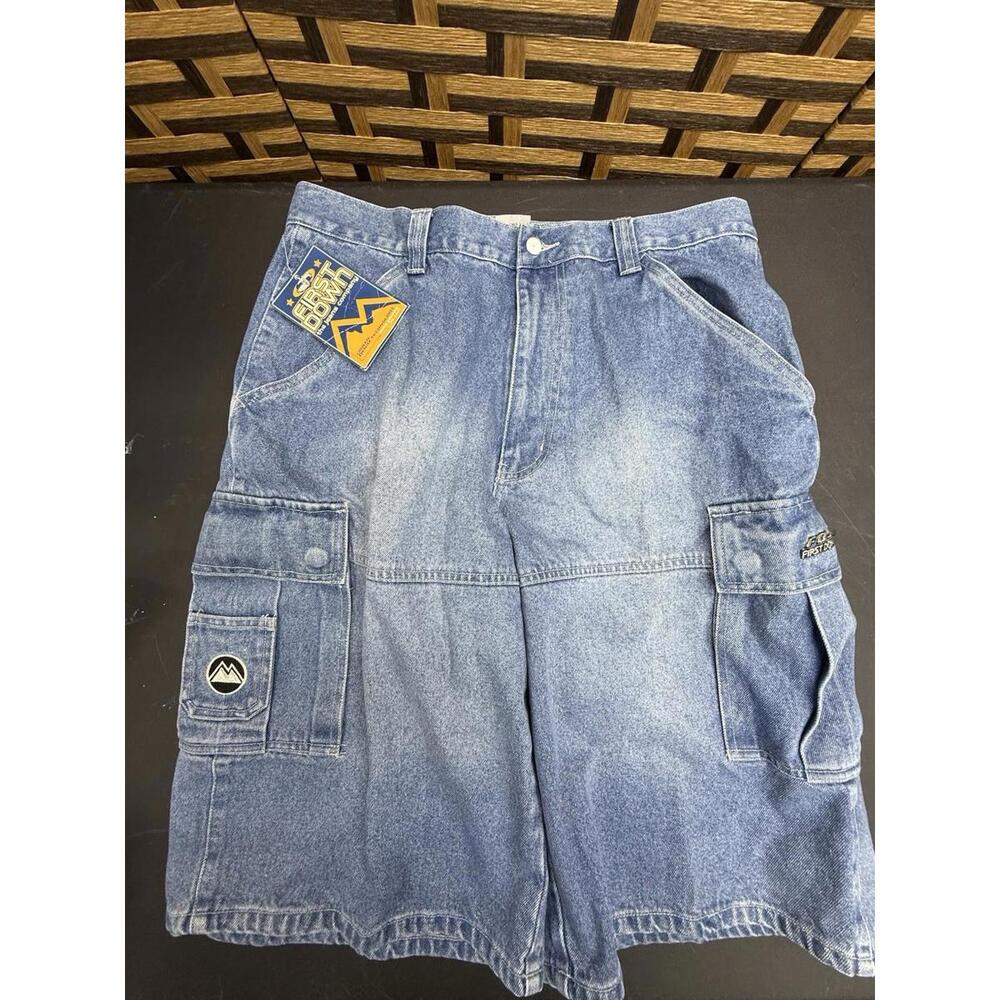 NWT Y2K First Down Jean Cargo Shorts Mens 36 Blue Jean Denim Cargo Light Wash